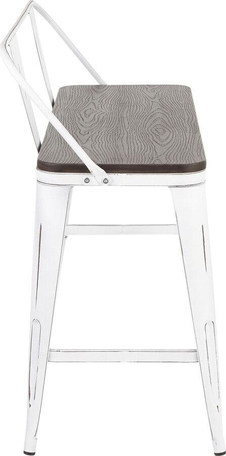 Lumisource Benches - Oregon Industrial Counter Bench in Vintage White Metal and Espresso Wood-Pressed Grain Bamboo