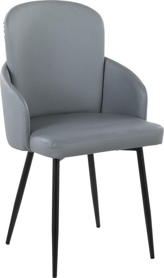 Lumisource Dining Chairs - Dahlia Contemporary Dining Chair In Black Metal & Grey Faux Leather With Chrome Accent (Set of 2)