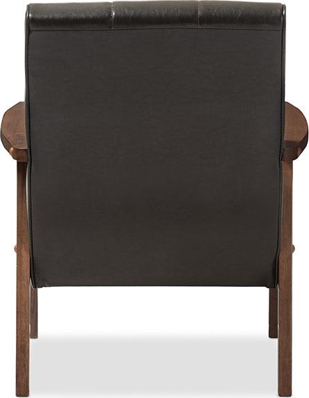Wholesale Interiors Accent Chairs - Nikko Mid-century Modern Dark Brown Faux Leather Wooden Lounge Chair