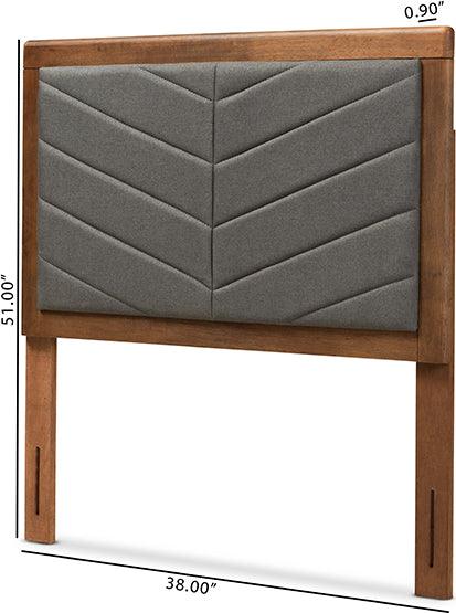 Wholesale Interiors Headboards - Iden Dark Grey Fabric Upholstered and Walnut Brown Finished Wood Twin Size Headboard