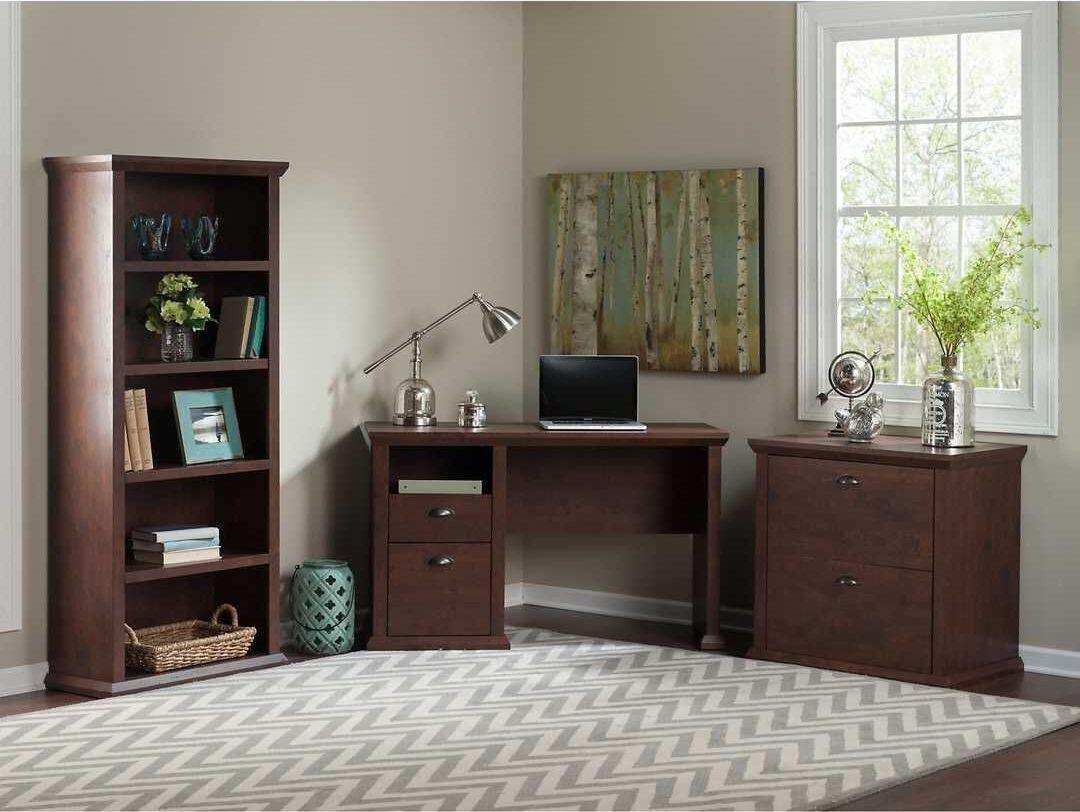 Bush Business Furniture Desks - 50W Home Office Desk with Lateral File Cabinet & Bookcase Antique Cherry