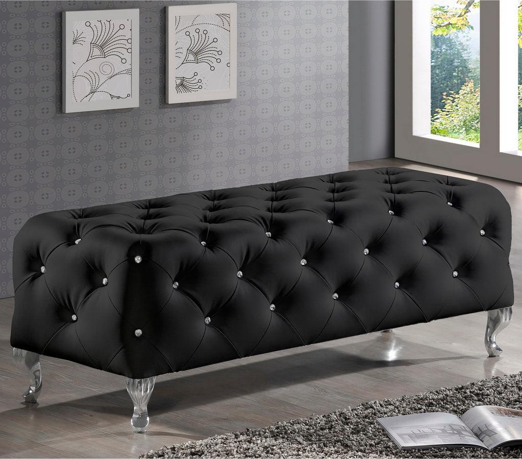 Wholesale Interiors Benches - Stella Crystal Tufted Black Leather Modern Bench