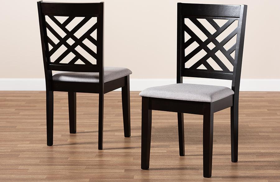 Wholesale Interiors Dining Chairs - Caron Contemporary Grey Fabric Brown Finished Wood 2-Piece Dining Chair Set