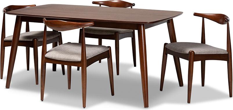 Wholesale Interiors Dining Sets - Amato Light Gray Fabric Walnut Finished Wood 5-Piece Dining Set