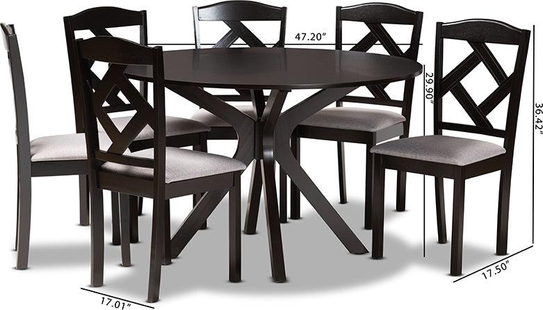 Wholesale Interiors Dining Sets - Carlin Modern Grey Fabric Upholstered and Dark Brown Finished Wood 7-Piece Dining Set