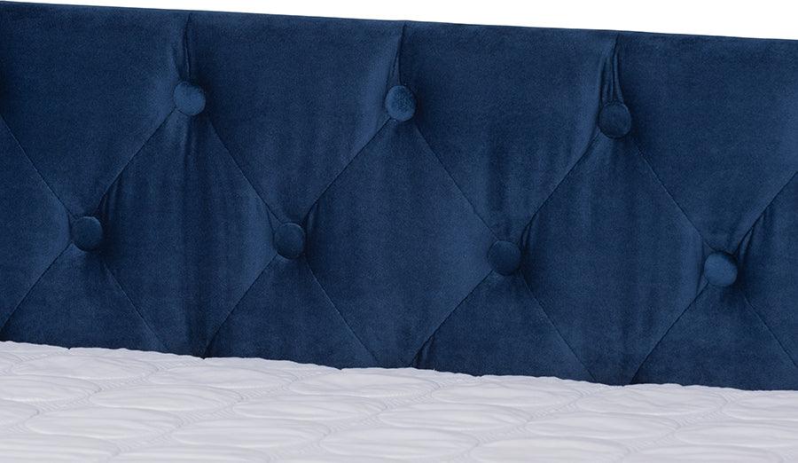 Wholesale Interiors Daybeds - Raphael Navy Blue Velvet Fabric Upholstered Full Size Daybed with Trundle