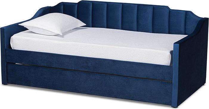 Wholesale Interiors Daybeds - Lennon Modern and Contemporary Navy Blue Velvet Fabric Upholstered Twin Size Daybed with Trundle