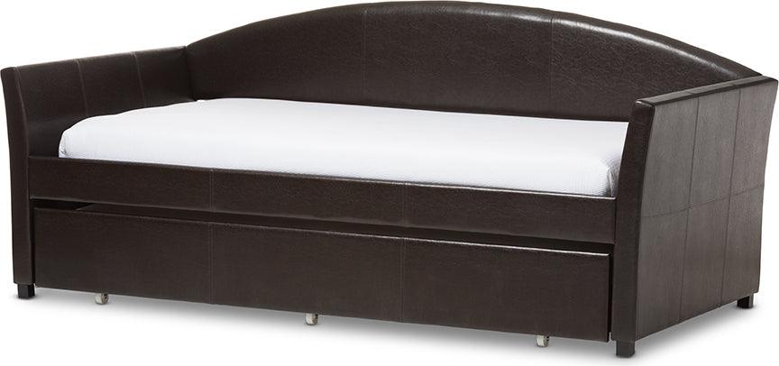 Wholesale Interiors Daybeds - London Brown Arched Back Sofa Twin Daybed with Roll-Out Trundle Guest Bed