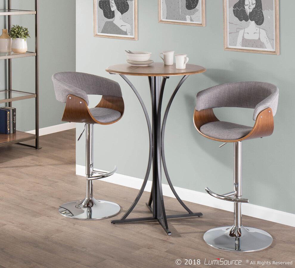 Lumisource Barstools - Vintage Mod Mid-Century Modern Adjustable Barstool with Swivel in Walnut and Light Grey Fabric