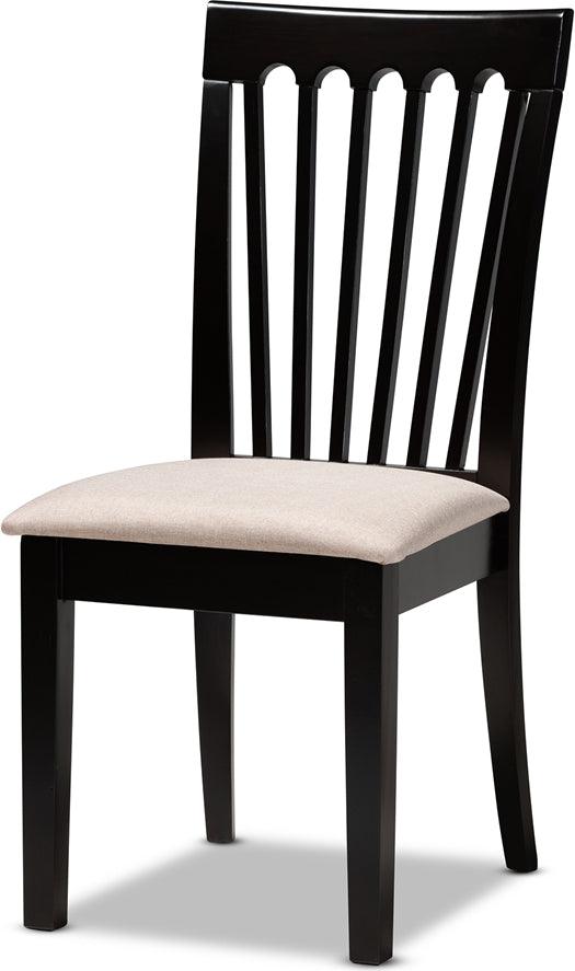 Wholesale Interiors Dining Sets - Minette Sand Fabric Upholstered Espresso Brown Finished Wood 7-Piece Dining Set