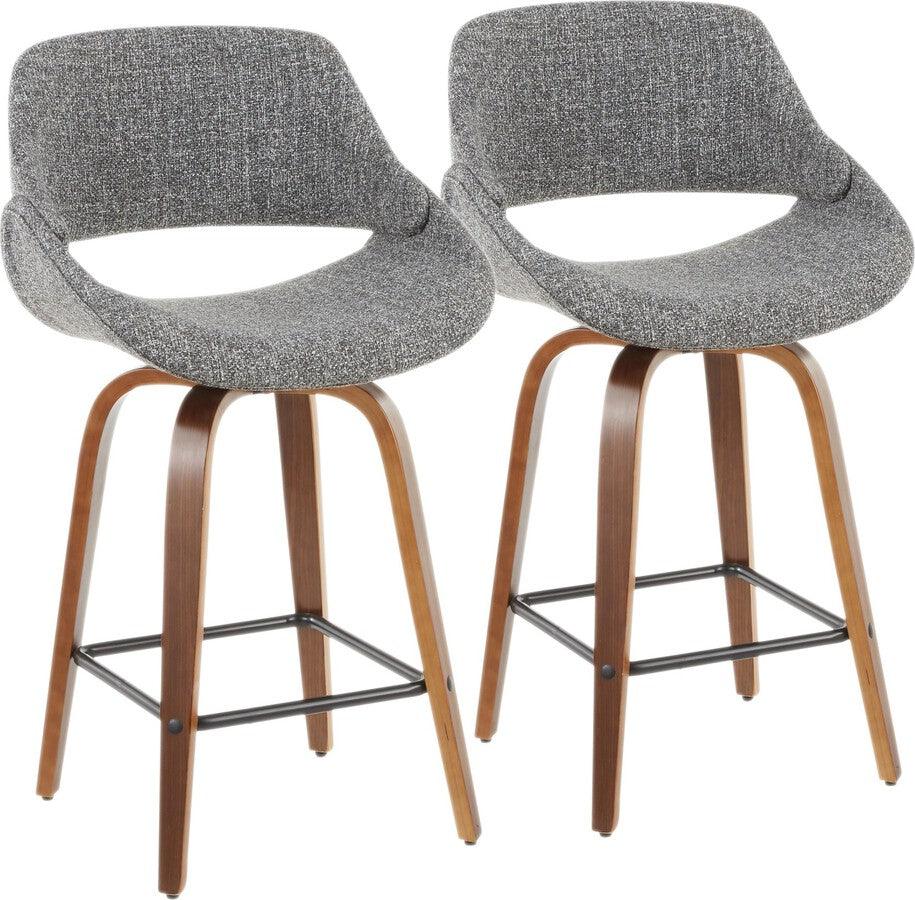 Lumisource Barstools - Fabrico Mid-Century Modern Counter Stool in Walnut and Grey Noise Fabric - Set of 2