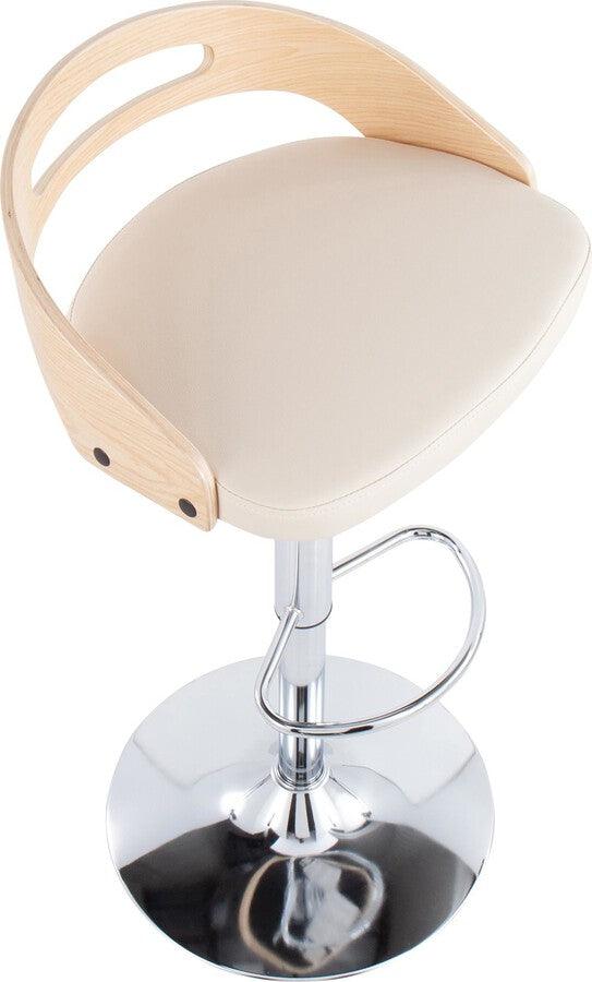 Lumisource Barstools - Cassis Mid-Century Modern Adjustable Barstool with Swivel in Natural Wood and Cream Faux Leather