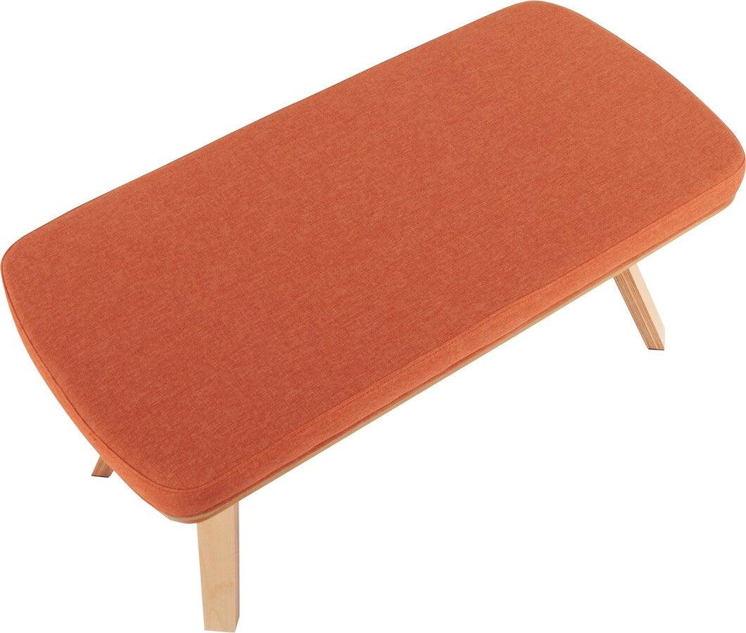 Lumisource Benches - Folia Mid-Century Modern Bench in Natural Wood and Orange Fabric