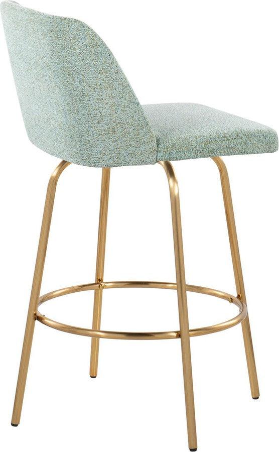 Lumisource Barstools - Toriano 26" Fixed Height Counter Stool With Swivel In Light Green Fabric & Gold Metal (Set of 2)