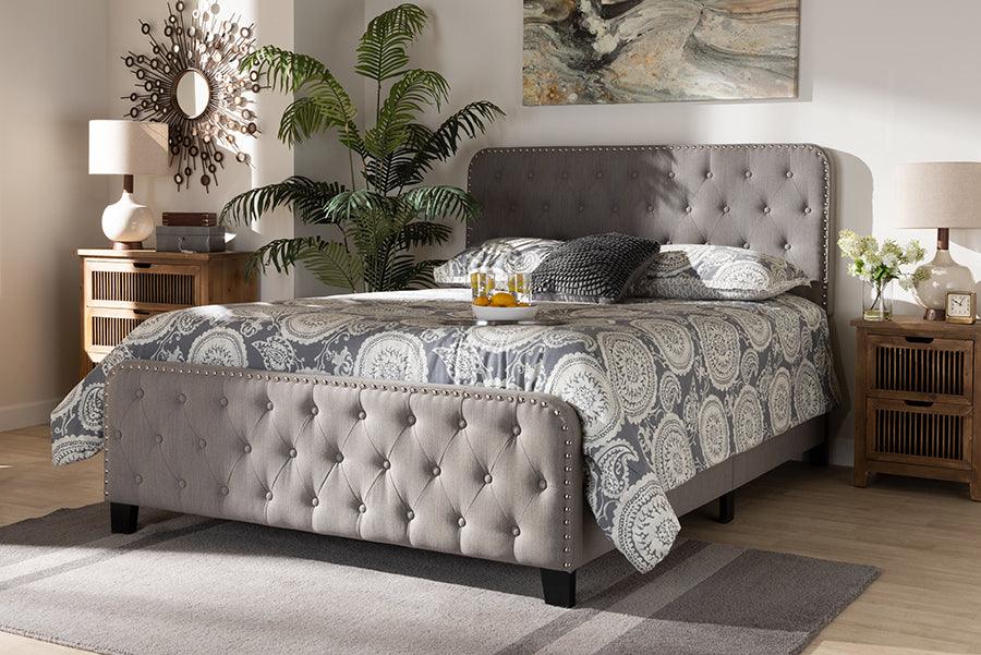 Wholesale Interiors Beds - Annalisa Button Tufted Queen Size Panel Bed Gray