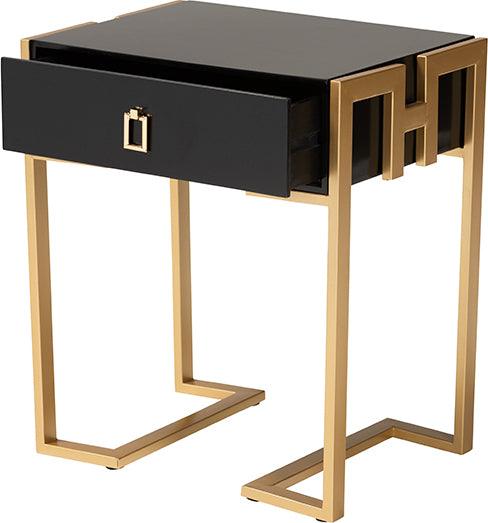 Wholesale Interiors Side & End Tables - Luna Contemporary Glam and Luxe Black Finished Wood and Gold Metal End Table