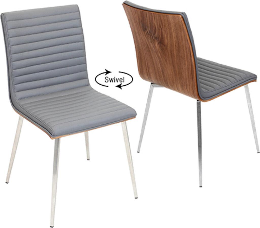 Lumisource Dining Chairs - Mason Dining Chair with Swivel in Stainless Steel, Walnut & Grey-Set of 2