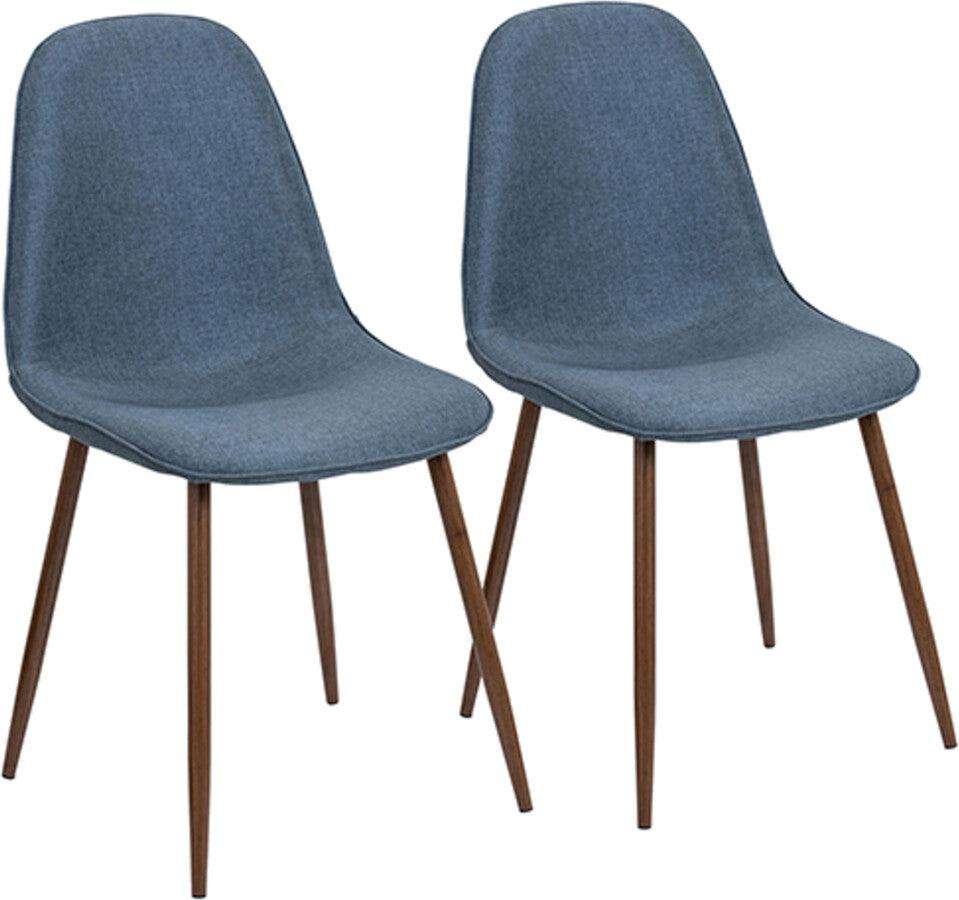 Lumisource Dining Chairs - Pebble Mid-Century Modern Dining/Accent Chair in Walnut and Blue Fabric - Set of 2