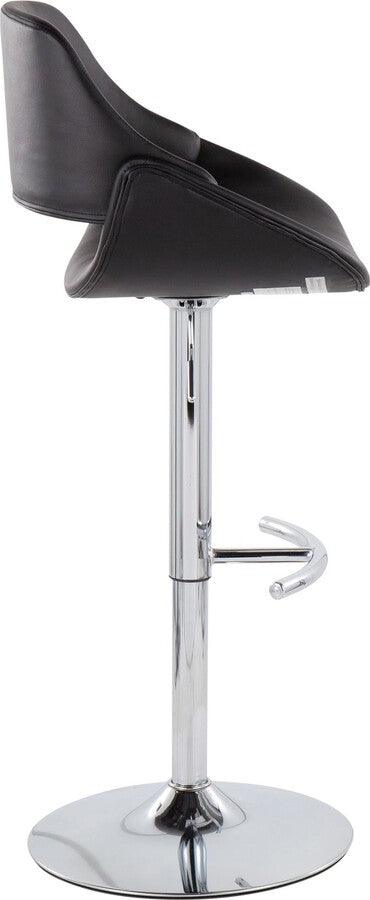 Lumisource Barstools - Fabrico Adjustable Bar Stool In Chrome With Rounded T Footrest & Black Faux Leather (Set of 2)