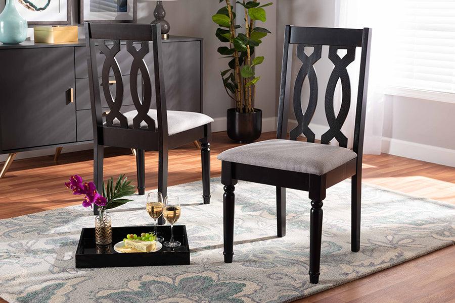 Wholesale Interiors Dining Chairs - Cherese Grey Fabric Upholstered and Dark Brown Finished Wood 2-Piece Dining Chair Set