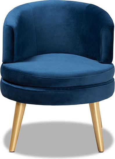 Wholesale Interiors Accent Chairs - Baptiste Glam and Luxe Navy Blue Velvet Fabric Upholstered and Gold Finished Wood Accent Chair