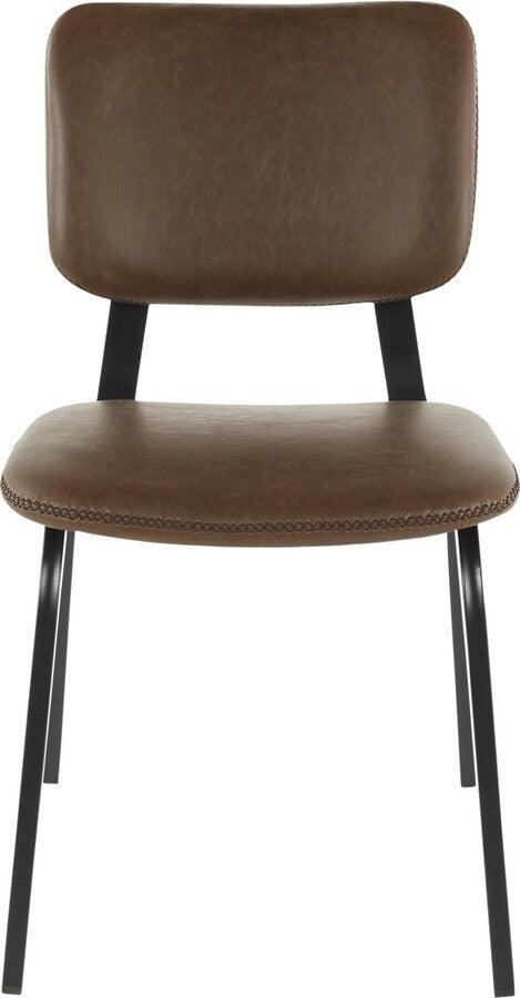 Lumisource Dining Chairs - Foundry Contemporary Chair in Black Metal and Espresso Faux Leather with Brown - Set of 2