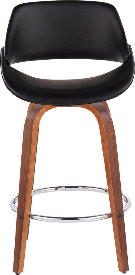 Lumisource Barstools - Fabrico Fixed-Height Counter Stool In Walnut Wood With Round Chrome Footrest & Black (Set of 2)
