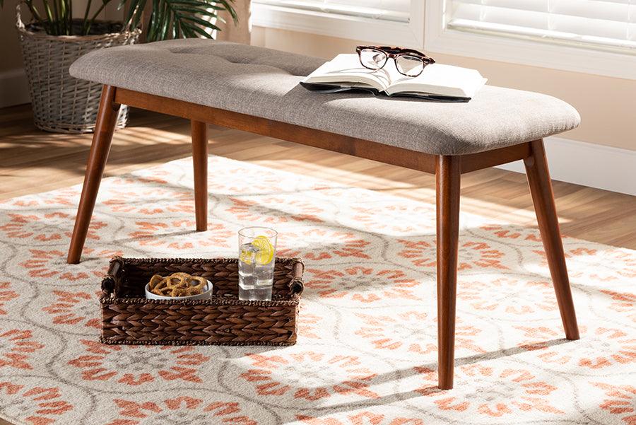 Wholesale Interiors Benches - Flora II Mid-Century Modern Grey Fabric Upholstered Oak Finished Wood Dining Bench