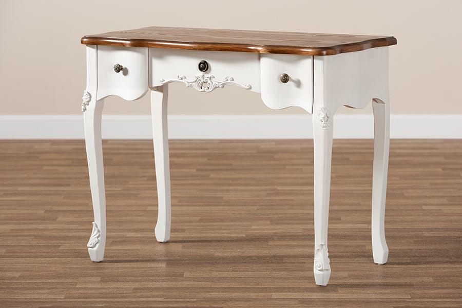 Wholesale Interiors Consoles - Sophie Classic French Country White and Brown Finished Small 3-Drawer Wood Console Table