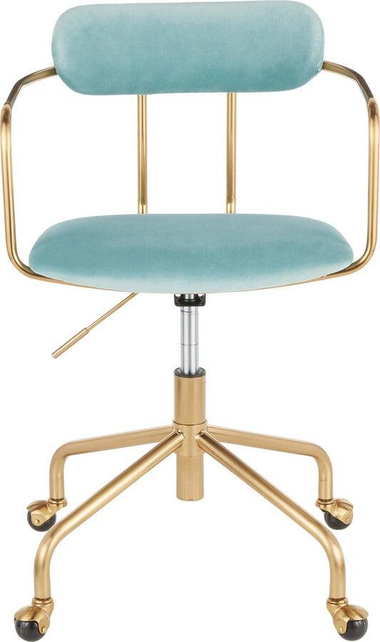 Lumisource Task Chairs - Demi Contemporary Office Chair in Gold Metal and Light Blue Velvet