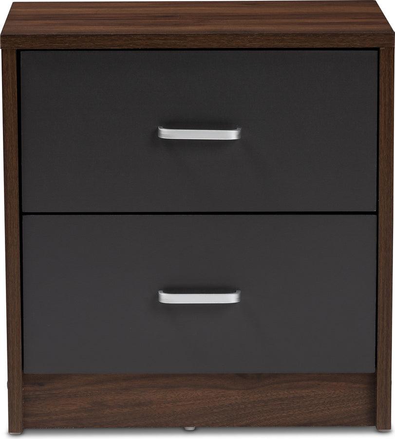 Wholesale Interiors Nightstands & Side Tables - Hansel Modern and Contemporary 2-Drawer Dark Brown and Dark Gray Finished Nightstand