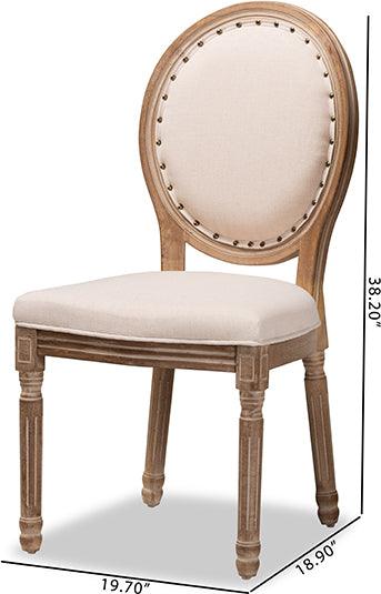 Wholesale Interiors Dining Chairs - Louis Traditional Beige Fabric and Antique Brown Wood 2-Piece Dining Chair Set