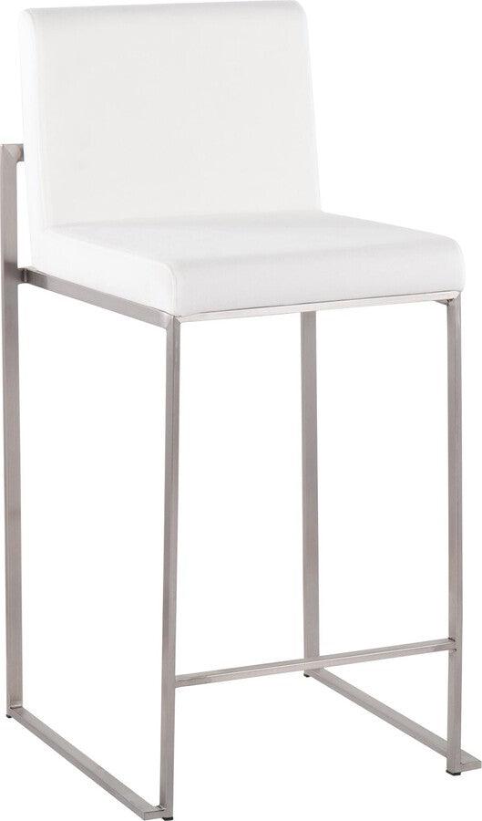Lumisource Barstools - Fuji High Back Counter Stool In Stainless Steel & White Velvet (Set of 2)