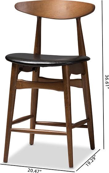 Wholesale Interiors Barstools - Flora Mid-Century Modern Black Faux Leather Upholstered Walnut Finished Counter Stool