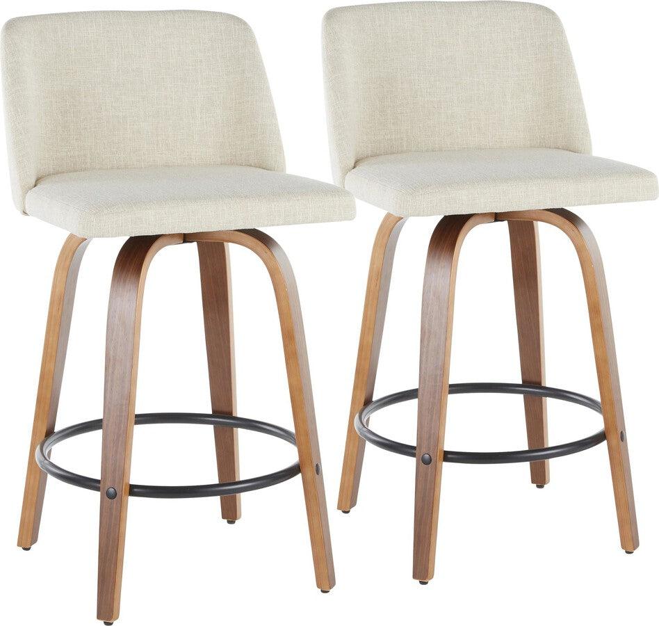 Lumisource Barstools - Toriano Modern Counter Stool in Walnut and Cream Fabric Set of 2