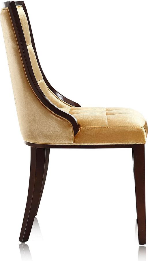 Manhattan Comfort Dining Chairs - Fifth Avenue Velvet Dining Chair (Set of Two) in Antique Gold and Walnut