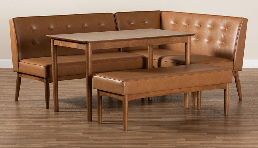 Wholesale Interiors Dining Sets - Arvid Mid-Century Modern Faux Leather and Brown Finished Wood 4-Piece Dining Nook Set