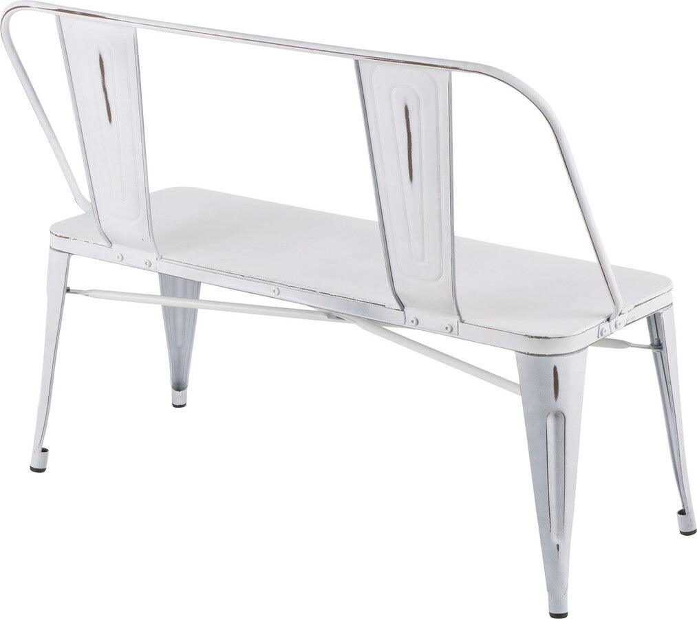 Lumisource Benches - Oregon Industrial Metal Dining/Entryway Bench with Distressed Vintage White Finish
