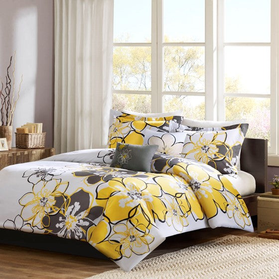 Olliix.com Comforters & Blankets - Floral Comforter Set Yellow Cal King