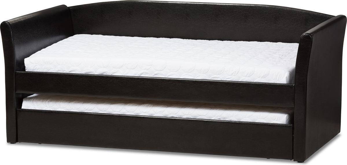 Wholesale Interiors Daybeds - Camino Black Faux Leather Daybed with Guest Trundle Bed