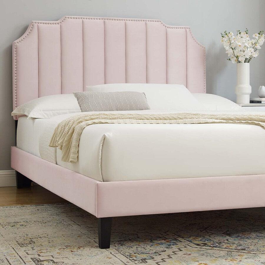 Modway Beds - Colette Full Performance Velvet Platform Bed Pink