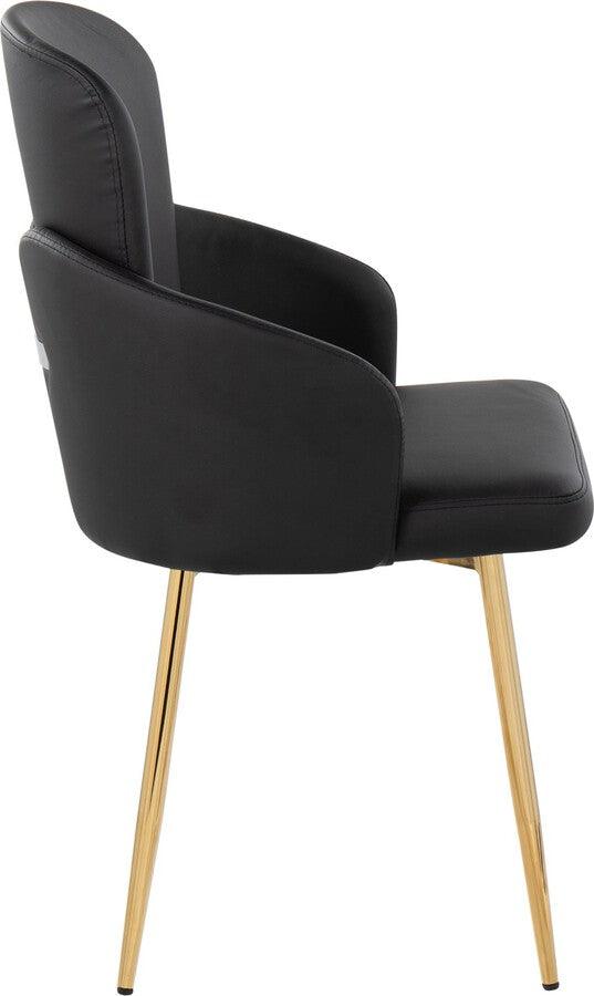 Lumisource Dining Chairs - Dahlia Contemporary Dining Chair In Gold Metal & Black Faux Leather With Chrome Accent (Set of 2)