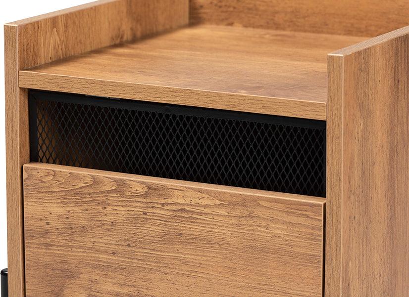 Wholesale Interiors Side & End Tables - Tasman Modern and Contemporary Natural Brown Finished Wood and Black Metal End Table