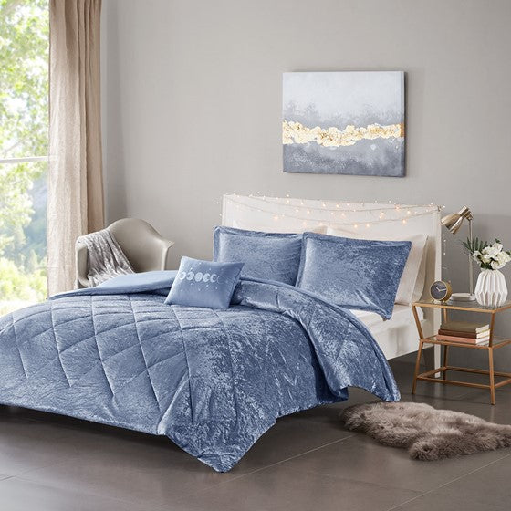 Olliix.com Duvet & Duvet Sets - Velvet Duvet Cover Set Blue Full/Queen