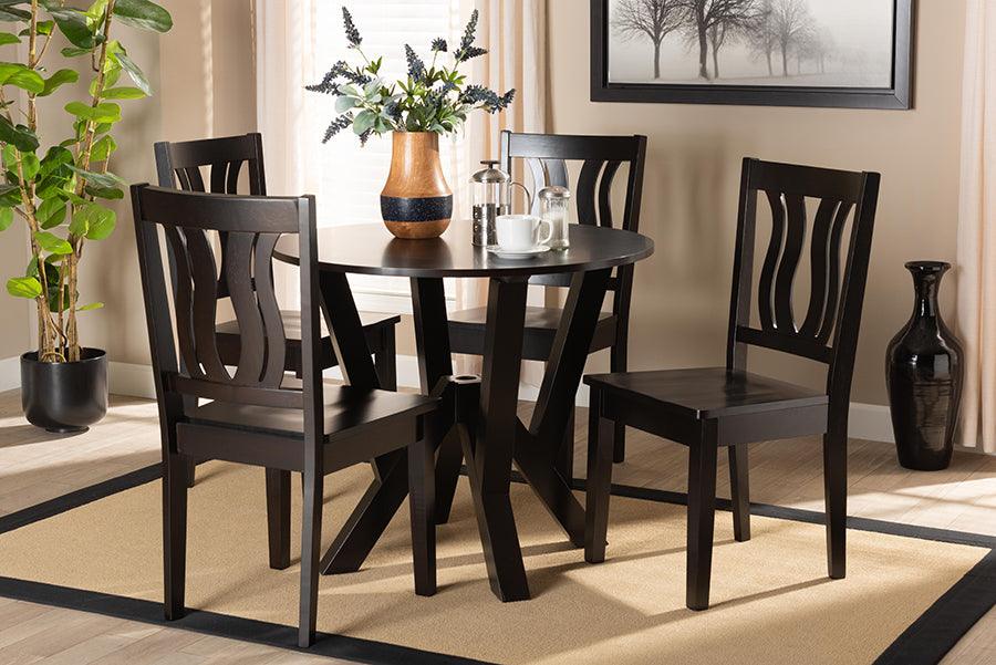 Wholesale Interiors Dining Sets - Noelia Contemporary Transitional Dark Brown Finished Wood 5-Piece Dining Set