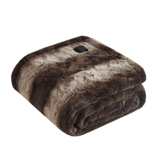 Olliix.com Heated Blankets - Faux Fur Heated Wrap with Built-in Controller Brown