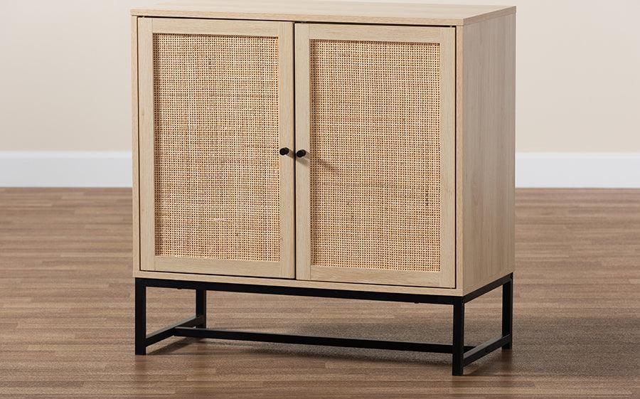 Wholesale Interiors Sideboards - Caterina Natural Brown Finished Wood and Natural Rattan 2-Door Storage Cabinet