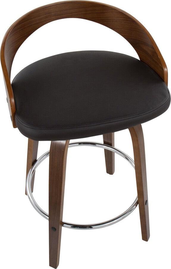 Lumisource Barstools - Grotto Counter Stool With Swivel In Walnut With Brown Faux Leather (Set of 2)