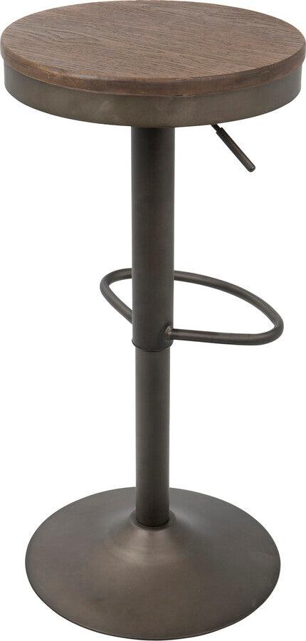 Lumisource Barstools - Dakota Industrial Adjustable Barstool in Antique and Brown - Set of 2
