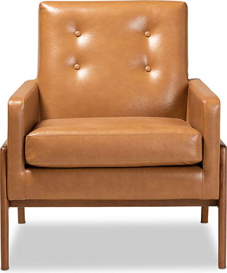 Wholesale Interiors Accent Chairs - Perris Mid-Century Modern Tan Faux Leather Upholstered and Walnut Brown Finished Wood